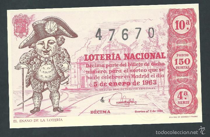 National Spanish Lottery: decimo loteria nacional 5 de enero a&ntilde;o 1963 sorteo n 1 el enano de la loteria