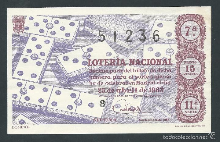 Nationale spanische Lotterie: decimo loteria nacional 25 de abril sorteo 12 a&ntilde;o 1963 domino
