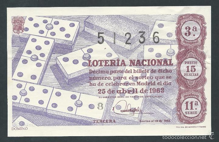 Nationale spanische Lotterie: decimo loteria nacional 25 de abril sorteo 12 a&ntilde;o 1963 domino