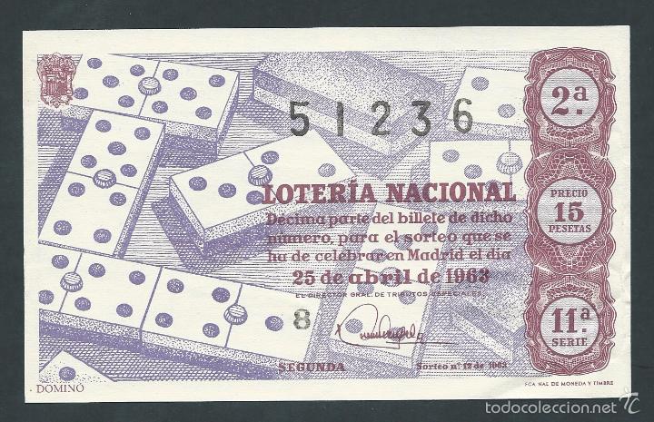 Nationale spanische Lotterie: decimo loteria nacional 25 de abril sorteo 12 a&ntilde;o 1963 domino