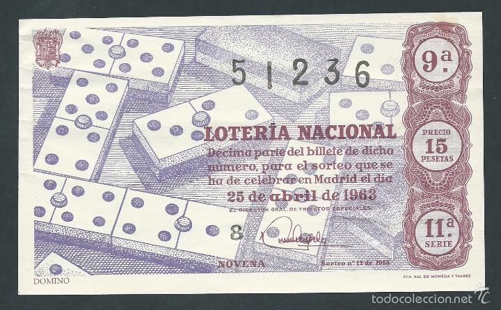 Nationale spanische Lotterie: decimo loteria nacional 25 de abril sorteo 12 a&ntilde;o 1963 domino