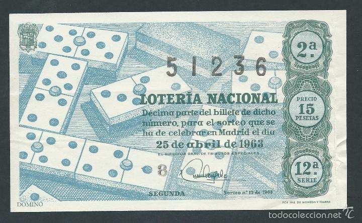 Nationale spanische Lotterie: decimo loteria nacional 25 de abril sorteo 12 a&ntilde;o 1963 domino