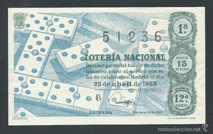 Nationale spanische Lotterie: decimo loteria nacional 25 de abril sorteo 12 a&ntilde;o 1963 domino