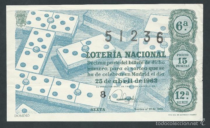 Nationale spanische Lotterie: decimo loteria nacional 25 de abril sorteo 12 a&ntilde;o 1963 domino