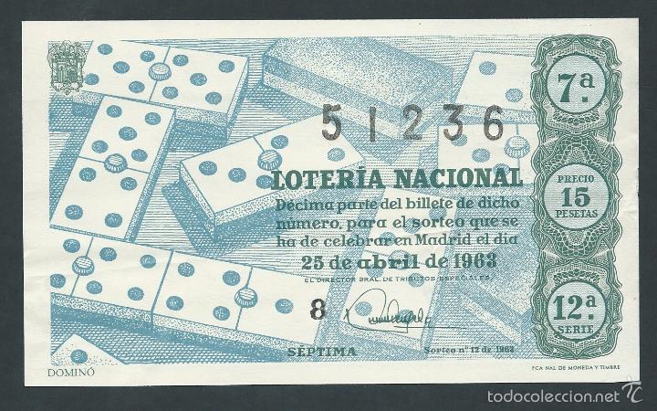 Nationale spanische Lotterie: decimo loteria nacional 25 de abril sorteo 12 a&ntilde;o 1963 domino