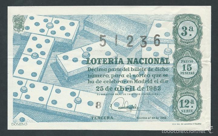Nationale spanische Lotterie: decimo loteria nacional 25 de abril sorteo 12 a&ntilde;o 1963 domino