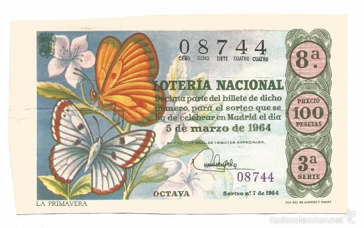Nationale spanische Lotterie: BILLETE LOTERIA SORTEO N&ordm; 7 DE 1964 .- ADMINISTRACION N&ordm; 3 TARRAGONA