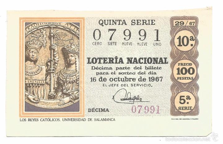 Lotteria Nationale Spagnola: BILLETE LOTERIA SORTEO n&ordm; 29 DE 1967 .- ADMINISTRACION N&ordm; 1 TARRAGONA