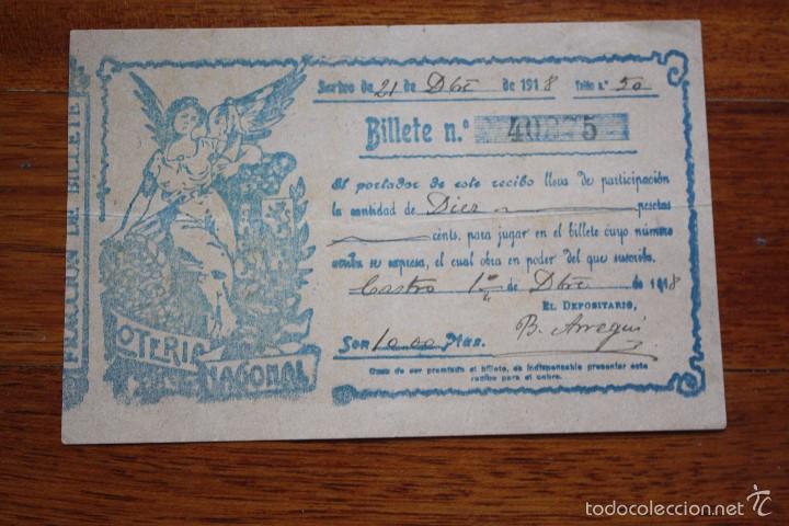 Loter&iacute;a nacional: FRACCION DE BILLETE DE LOTERIA NACIONAL, CASTRO URDIALES- SORTEO 21 DICIEMBRE 1918.