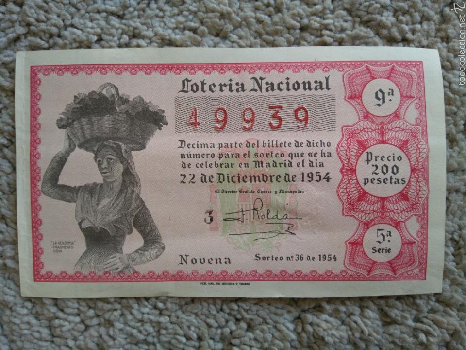 National Spanish Lottery: Loteria Navidad 22 diciembre 1954. Do&ntilde;a Manolita Madrid. N&deg; 49939