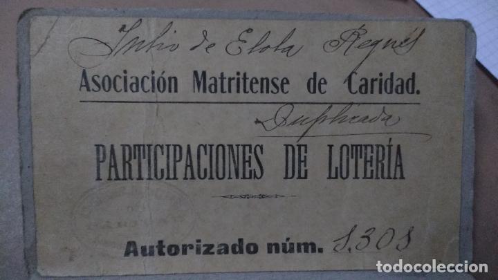 Loter&iacute;a Nacional: MADRID, ASOCIACION MATRITENSE DE CARIDAD, AUTORIZACION PARA VENTA DE PARTICIPACIONES DE LOTERIA,1900