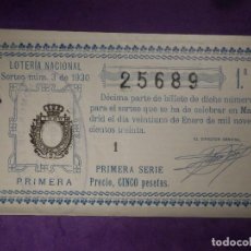 Lotería Nacional: LOTERIA NACIONAL DE ESPAÑA - SORTEO Nº 3 DE 1930 - 21 DE ENERO - 25689. Lote 66500738