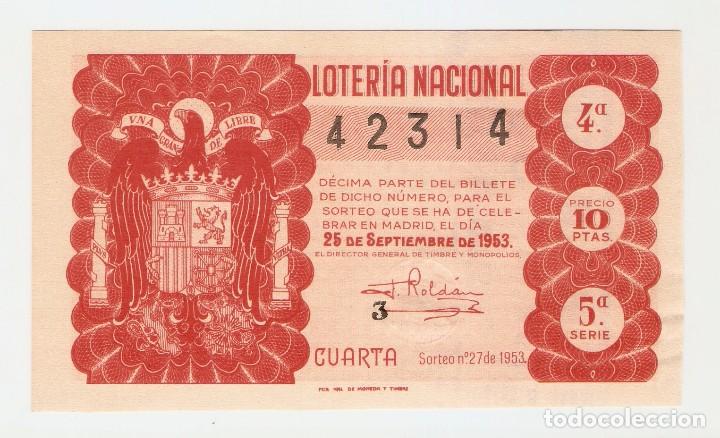 National Spanish Lottery: DECIMO LOTERIA NACIONAL A&Ntilde;O 1953 SORTEO N&ordm; 27