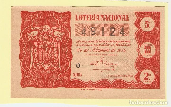 National Spanish Lottery: DECIMO LOTERIA NACIONAL A&Ntilde;O 1956 SORTEO N&ordm; 33