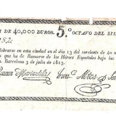 Lotería Nacional: RIFA FORZOSA DE 40000 DUROS AÑO 1823. Lote 68002181
