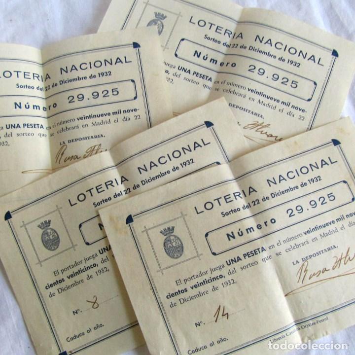 Loter&iacute;a Nacional: 4 participaciones de loter&iacute;a 1932 Librer&iacute;a Cat&oacute;lica Orjales Ferrol