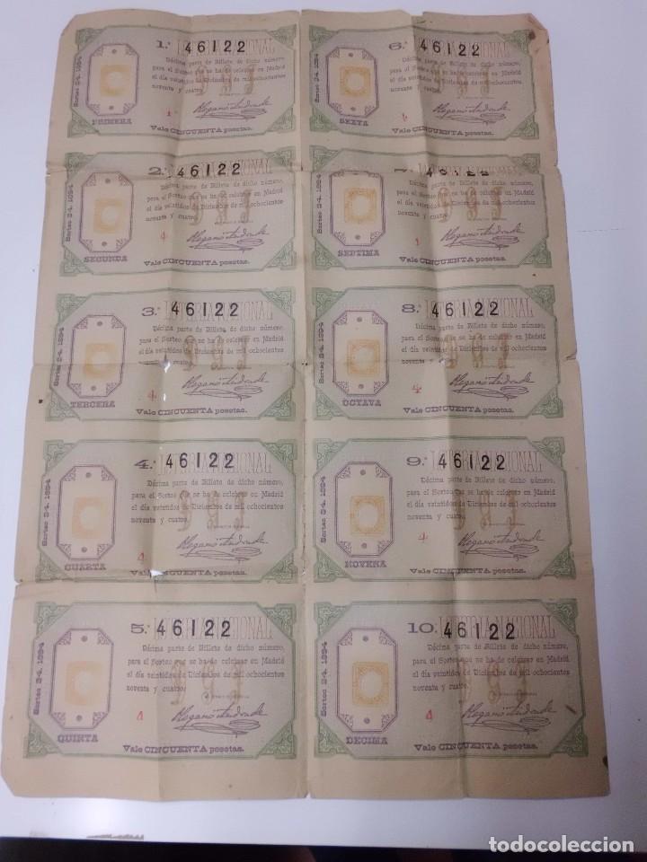National Spanish Lottery: N&Uacute;MERO DE LOTERIA NACIONAL (10), DEL 22 DE DICIEMBRE DE 1894,