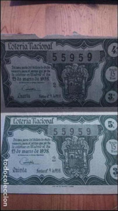 National Spanish Lottery: 2 decimos Loter&iacute;a 25 marzo 1958