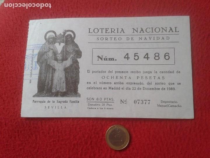 Loter&iacute;a nacional: PARTICIPACI&Oacute;N DE LOTER&Iacute;A LOTERY PAPELETA SEVILLA 1989 PARROQUIA DE LA SAGRADA FAMILIA VER FOTO.SANTO