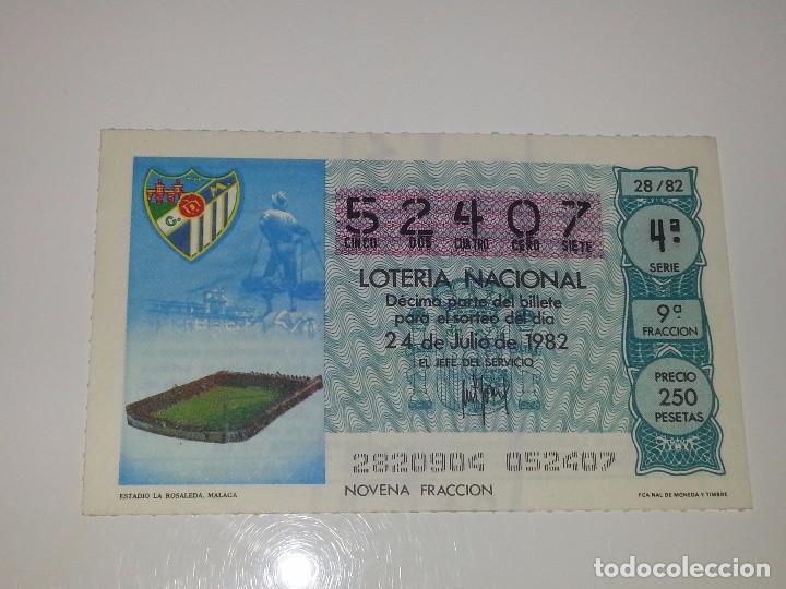 Loter&iacute;a nacional: ANTIGUO DECIMO DE LOTERIA NACIONAL MUNDIAL FUTBOL ESPA&Ntilde;A 82 - 1982 ESTADIO LA ROSALEDA MALAGA