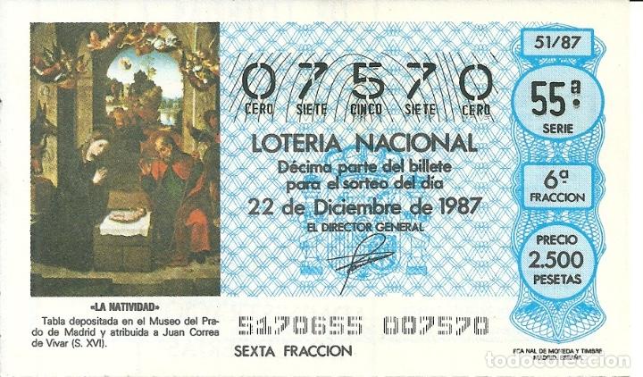 Lotaria Nacional: Loteria Nacional Capicua 07570 a&ntilde;o 1987 sorteo 51