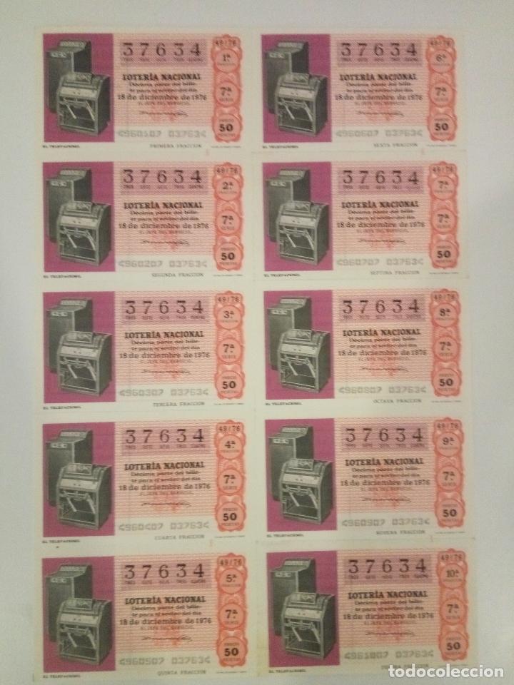 Nationale spanische Lotterie: BILLETE COMPLETO DE LOTERIA. 1976. 49/76. EL TELEFACSILISIMO. VENDIDO EN ADM. CASA ARIAS. C&Aacute;DIZ