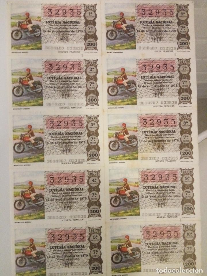 Nationale spanische Lotterie: BILLETE COMPLETO DE LOTERIA. 1979. 36/79. MOTOCICLETA MODERNA. ADM.DE LOTERIA N&ordm;7. S.FRANCISO. C&Aacute;DIZ