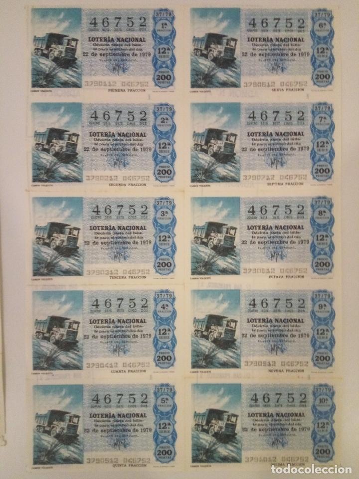 Nationale spanische Lotterie: BILLETE COMPLETO DE LOTERIA. 1979. 37/79. CAMI&Oacute;N VOLQUETE.ADM. DE LOTERIA N&ordm;7. S.FRANCISCO. C&Aacute;DIZ