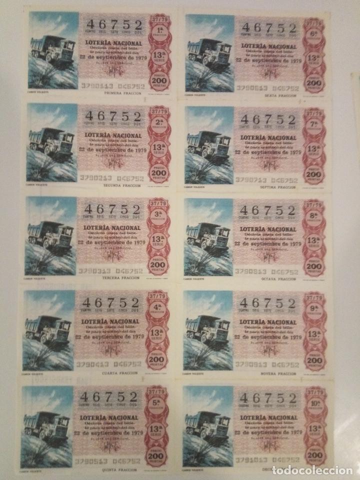 Nationale spanische Lotterie: BILLETE COMPLETO DE LOTERIA. 1979. 37/79. CAMI&Oacute;N VOLQUETE.ADM. DE LOTERIA N&ordm;7. S.FRANCISCO. C&Aacute;DIZ