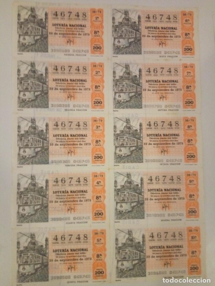 Nationale spanische Lotterie: BILLETE COMPLETO DE LOTERIA. 1979. 38/79. TRANVIA. ADM. DE LOTERIA N&ordm;7. S.FRANCISCO. C&Aacute;DIZ