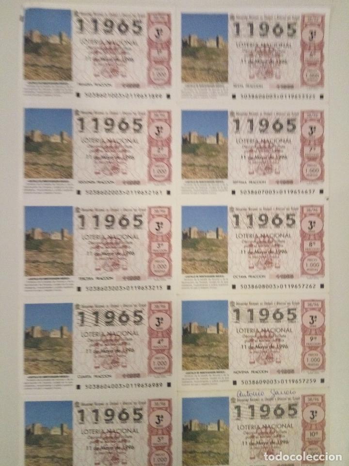 Nationale spanische Lotterie: BILLETE COMPLETO DE LOTERIA. 1996. 38/96.CASTILLO MONTE-ARAGON.  ADM. DE LOT N&ordm;2. J.DE DIOS.CADIZ