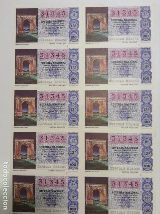 Loterie Nationale: BILLETE COMPLETO DE LOTERIA. 1977. 22/77.TARRAGONA. ARCO DE BARA. CASA ARIAS. C&Aacute;DIZ