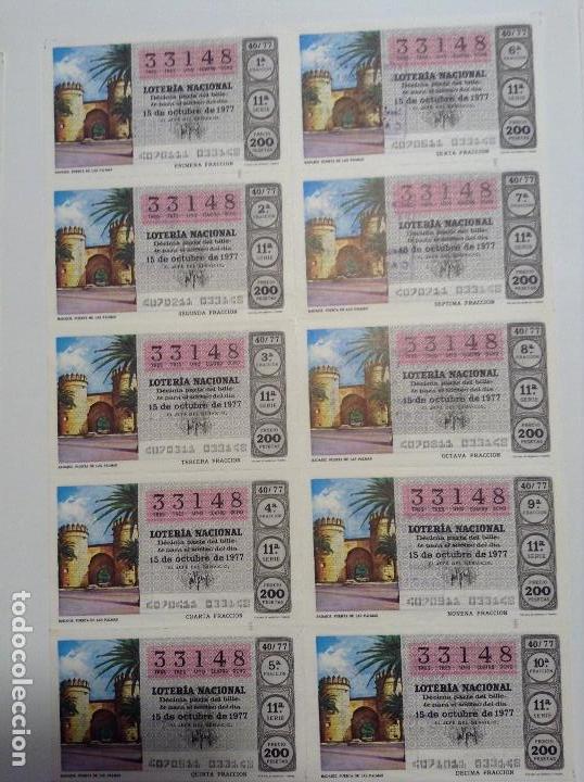 Lotaria Nacional: BILLETE COMPLETO DE LOTERIA. 1977. 40/77. BADAJOZ.PUERTA DE LAS PALMAS.AD.N&ordm; 10.CAY. DEL TORO. C&Aacute;DIZ