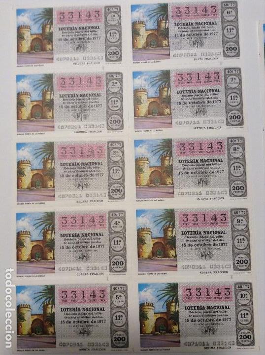 Lotaria Nacional: BILLETE COMPLETO DE LOTERIA. 1977. 40/77. BADAJOZ.PUERTA DE LAS PALMAS.AD.N&ordm; 10.CAY. DEL TORO. C&Aacute;DIZ