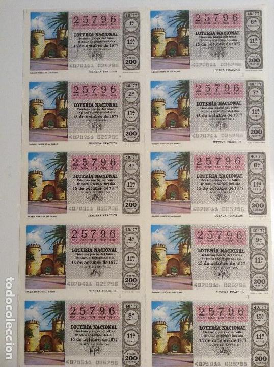 Lotaria Nacional: BILLETE COMPLETO DE LOTERIA. 1977. 40/77. BADAJOZ.PUERTA DE LAS PALMAS.AD.N&ordm; 10.CAY. DEL TORO. C&Aacute;DIZ