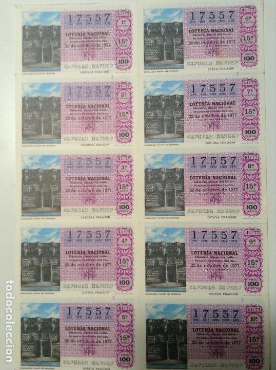 Lotaria Nacional: BILLETE COMPLETO DE LOTERIA. 1977.41/77.  GUADALAJARA. PALACIO DEL INFANTADO. CASA ARIAS. C&Aacute;DIZ