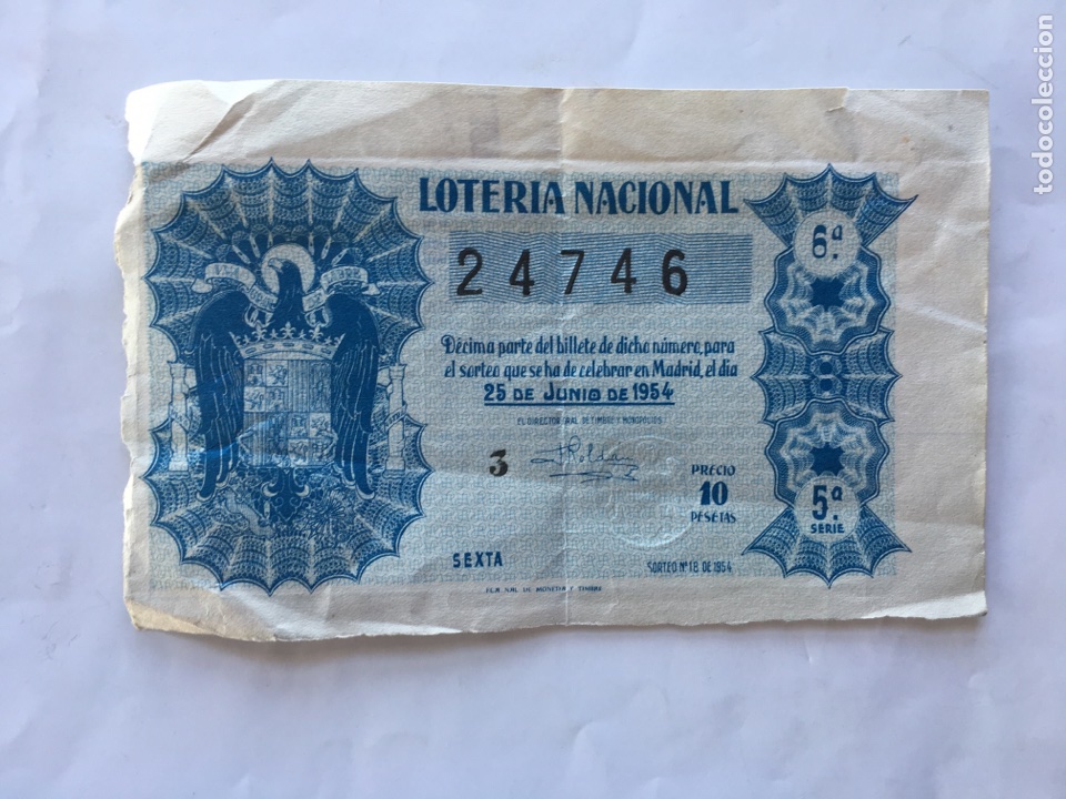 Nationale spanische Lotterie: Loter&iacute;a Nacional &rdquo;D&eacute;cima parte del billete de dicho n&uacute;mero 2474 (a.1954)