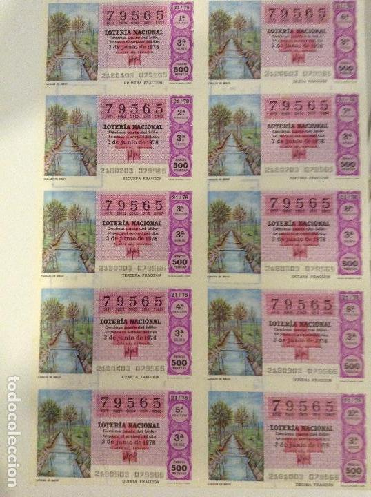 Lotteria Nationale Spagnola: BILLETE COMPLETO DE LOTERIA. 1978. 21/78. CANALES DE RIEGO. AD. N&ordm;4. DUQUE DE LA VICTORIA. C&Aacute;DIZ.