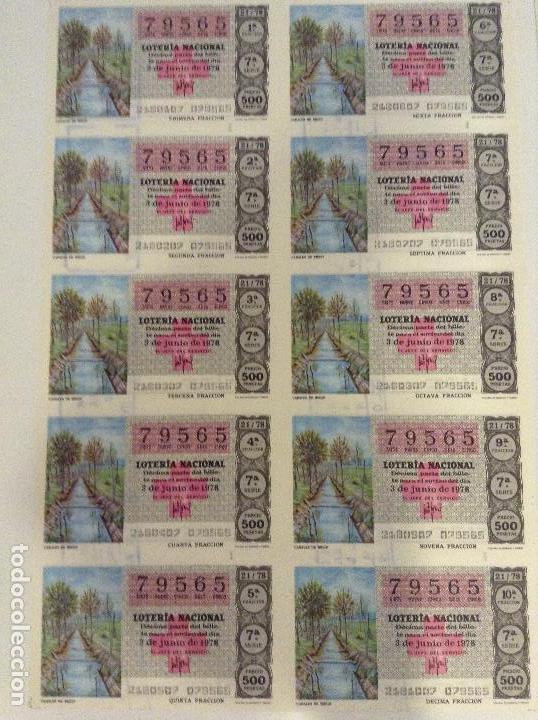 Lotteria Nationale Spagnola: BILLETE COMPLETO DE LOTERIA. 1978. 21/78. CANALES DE RIEGO. AD. N&ordm;4. DUQUE DE LA VICTORIA. C&Aacute;DIZ.