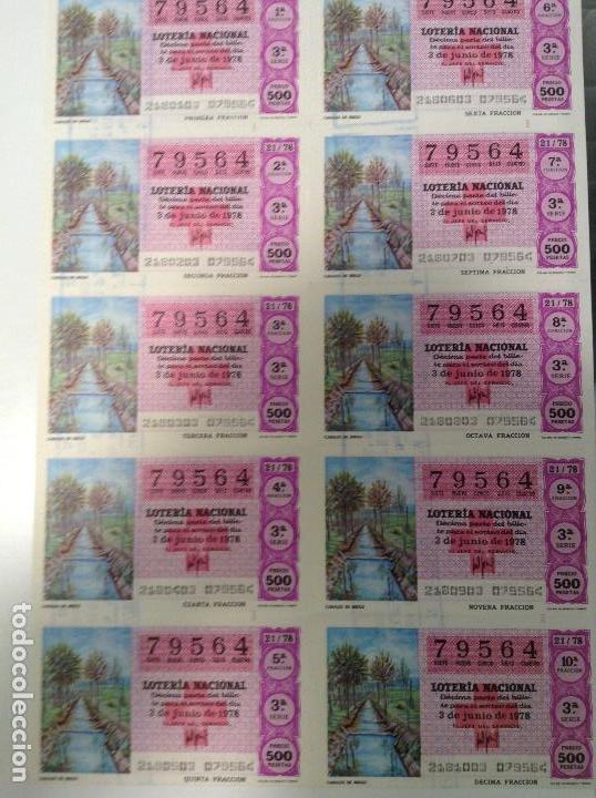 National Spanish Lottery: BILLETE COMPLETO DE LOTERIA. 1978. 21/78.  CANALES DE RIEGO. AD. N&ordm;4. DUQUE DE LA VICTORIA. C&Aacute;DIZ.