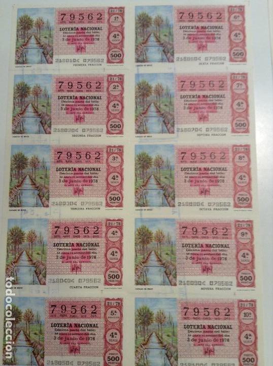 National Spanish Lottery: BILLETE COMPLETO DE LOTERIA. 1978. 21/78.  CANALES DE RIEGO. AD. N&ordm;4. DUQUE DE LA VICTORIA. C&Aacute;DIZ.