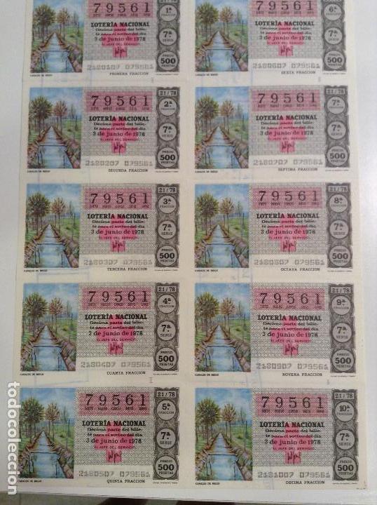 National Spanish Lottery: BILLETE COMPLETO DE LOTERIA. 1978. 21/78.  CANALES DE RIEGO. AD. N&ordm;4. DUQUE DE LA VICTORIA. C&Aacute;DIZ.