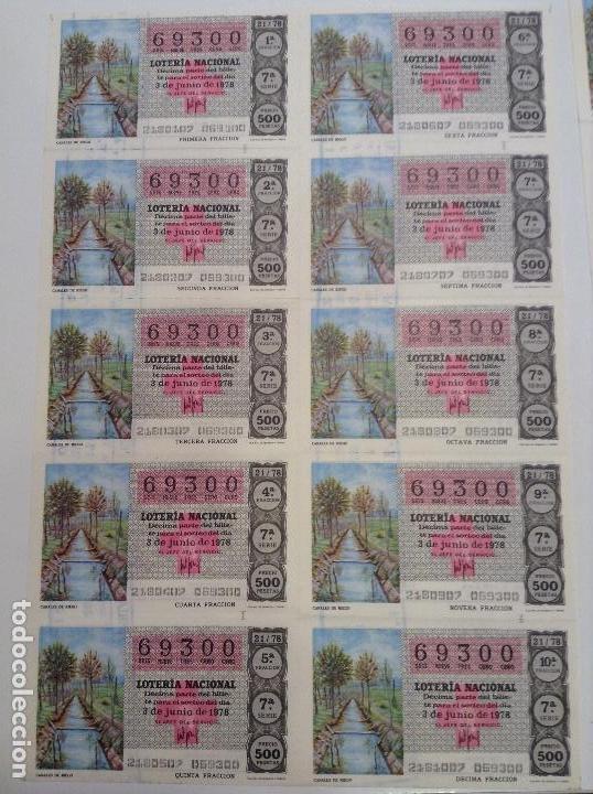 National Spanish Lottery: BILLETE COMPLETO DE LOTERIA. 1978. 21/78.  CANALES DE RIEGO. AD. N&ordm;4. DUQUE DE LA VICTORIA. C&Aacute;DIZ.