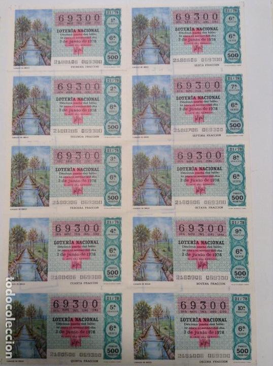 National Spanish Lottery: BILLETE COMPLETO DE LOTERIA. 1978. 21/78.  CANALES DE RIEGO. AD. N&ordm;4. DUQUE DE LA VICTORIA. C&Aacute;DIZ.