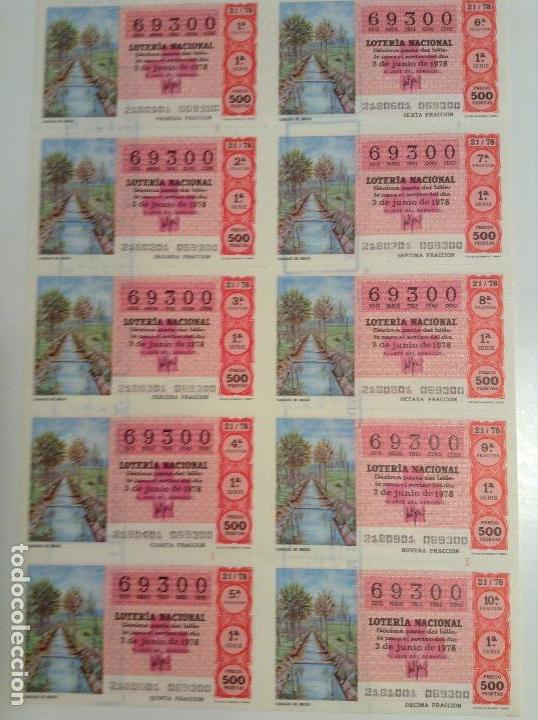 National Spanish Lottery: BILLETE COMPLETO DE LOTERIA. 1978. 21/78.  CANALES DE RIEGO. AD. N&ordm;4. DUQUE DE LA VICTORIA. C&Aacute;DIZ.