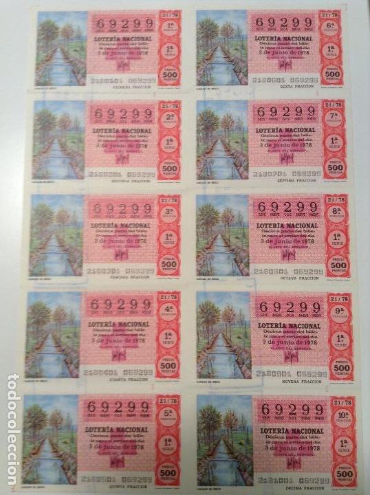 Lotteria Nationale Spagnola: BILLETE COMPLETO DE LOTERIA. 1978. 21/78.  CANALES DE RIEGO. AD. N&ordm;4. DUQUE DE LA VICTORIA. C&Aacute;DIZ.
