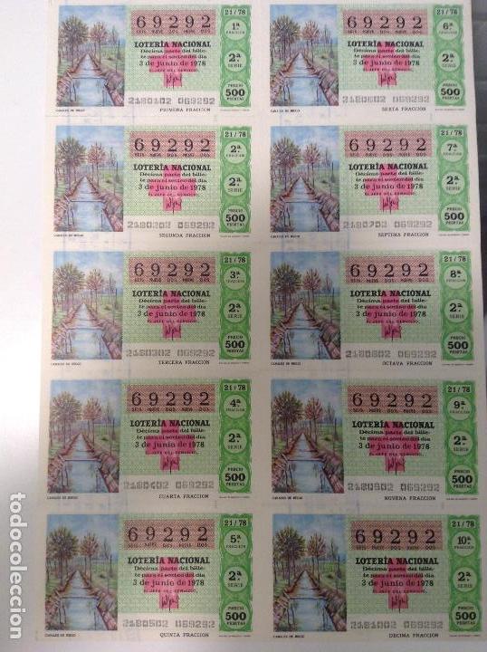Loterie Nationale: BILLETE COMPLETO DE LOTERIA. 1978. 21/78.  CANALES DE RIEGO. AD. N&ordm;4. DUQUE DE LA VICTORIA. C&Aacute;DIZ.
