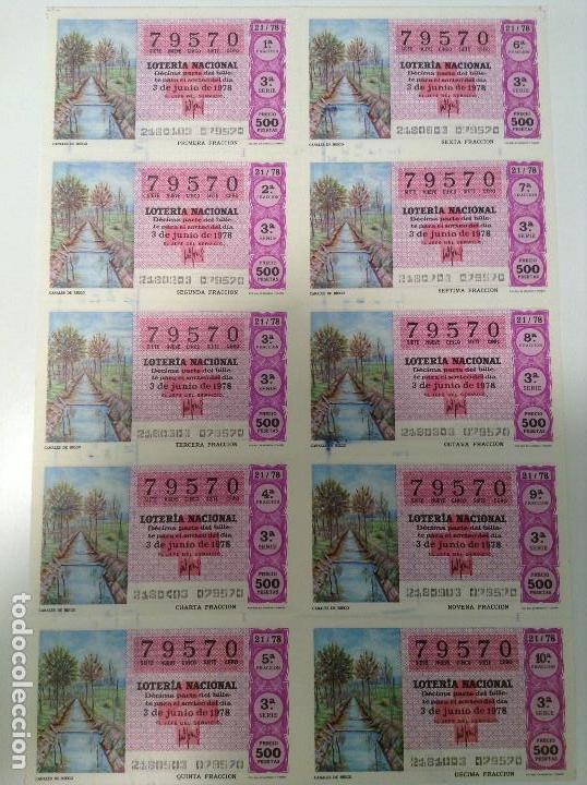 Lotteria Nationale Spagnola: BILLETE COMPLETO DE LOTERIA. 1978. 21/78.  CANALES DE RIEGO. AD. N&ordm;4. DUQUE DE LA VICTORIA. C&Aacute;DIZ.