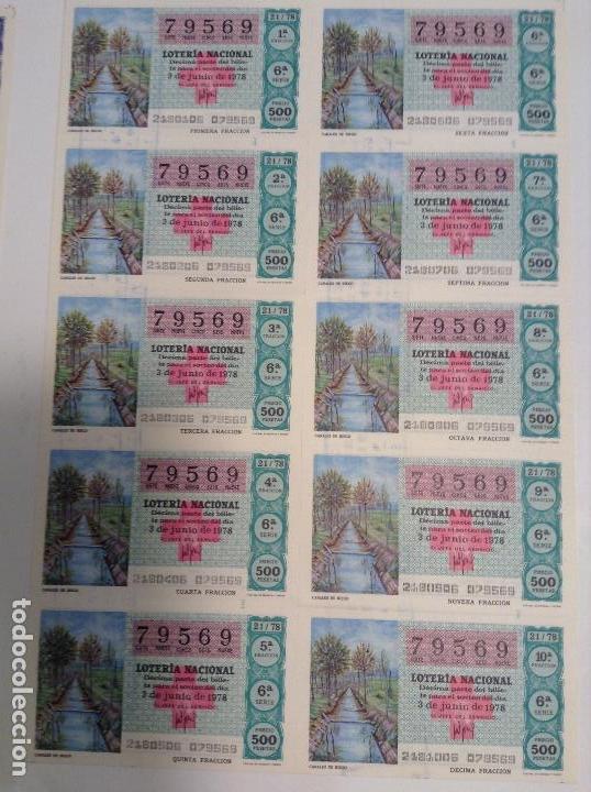 Lotaria Nacional: BILLETE COMPLETO DE LOTERIA. 1978. 21/78.  CANALES DE RIEGO. AD. N&ordm;4. DUQUE DE LA VICTORIA. C&Aacute;DIZ.