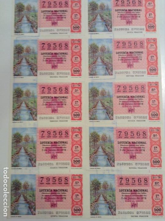 Lotaria Nacional: BILLETE COMPLETO DE LOTERIA. 1978. 21/78.  CANALES DE RIEGO. AD. N&ordm;4. DUQUE DE LA VICTORIA. C&Aacute;DIZ.